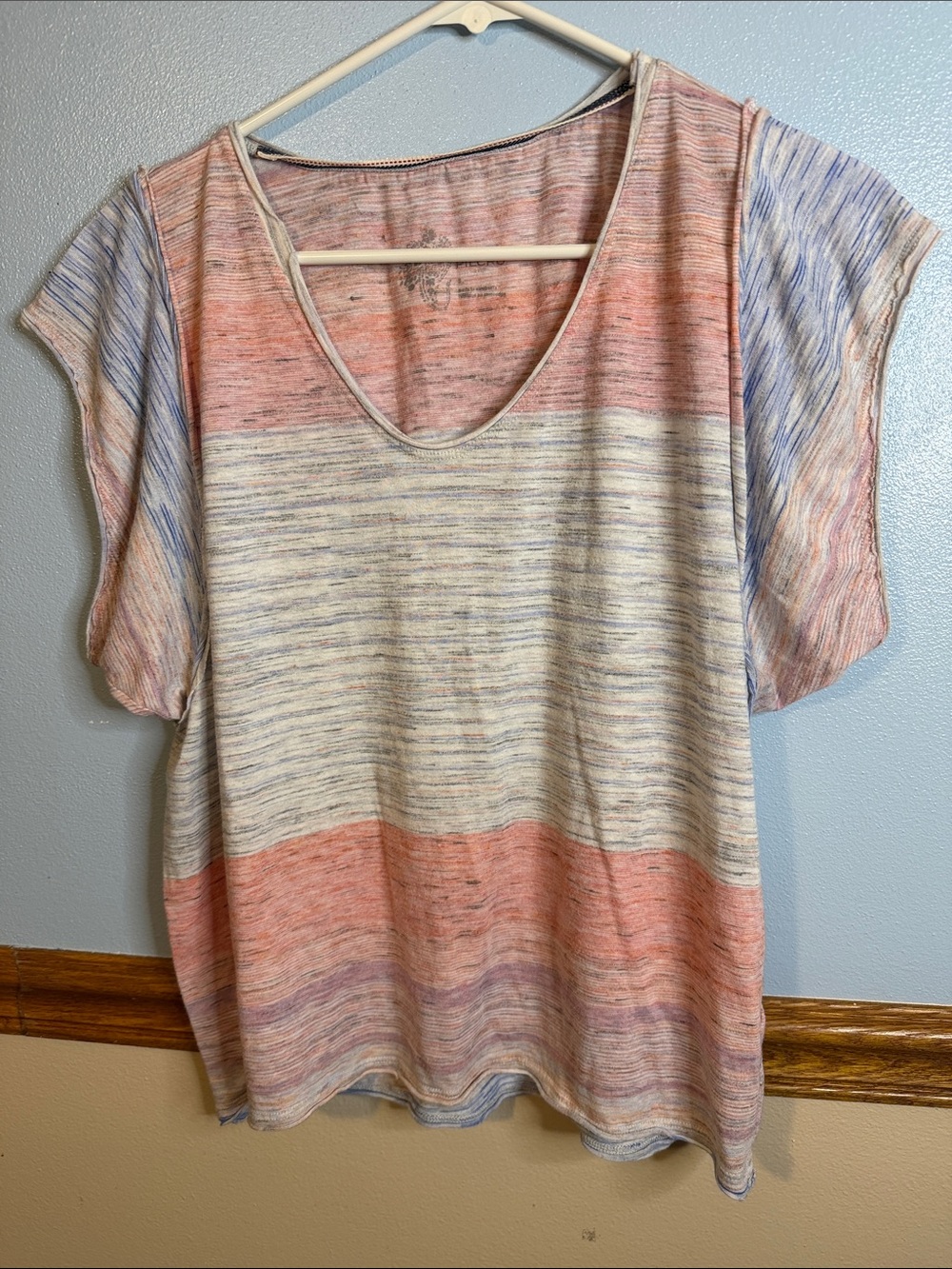 Pilcro by Anthropologie Striped Raw Edge Slub Knit Tee Size S